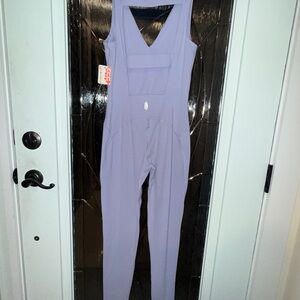 Free People Movement Purple V-Neck Jumpsuit with Wide Straps